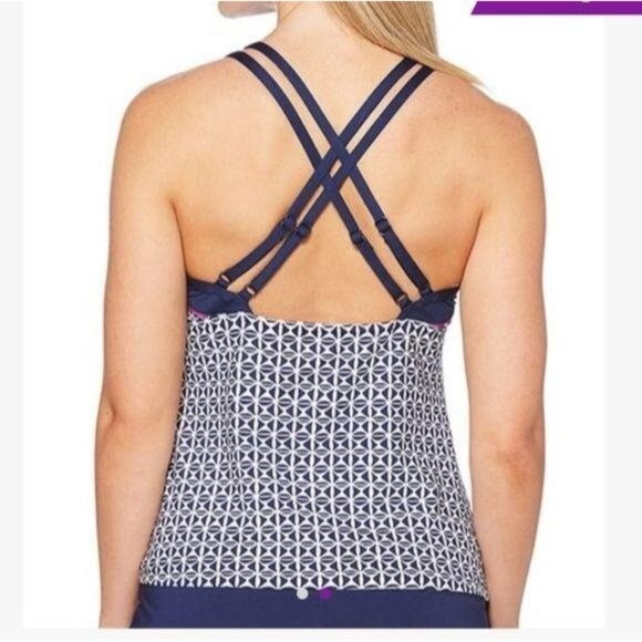 JAG High Neck Criss Cross Back Tankini Sports Top Tennis Swim Athletic Medium - Picture 2 of 11